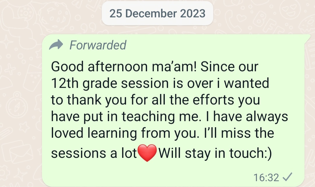 Student feedback message
