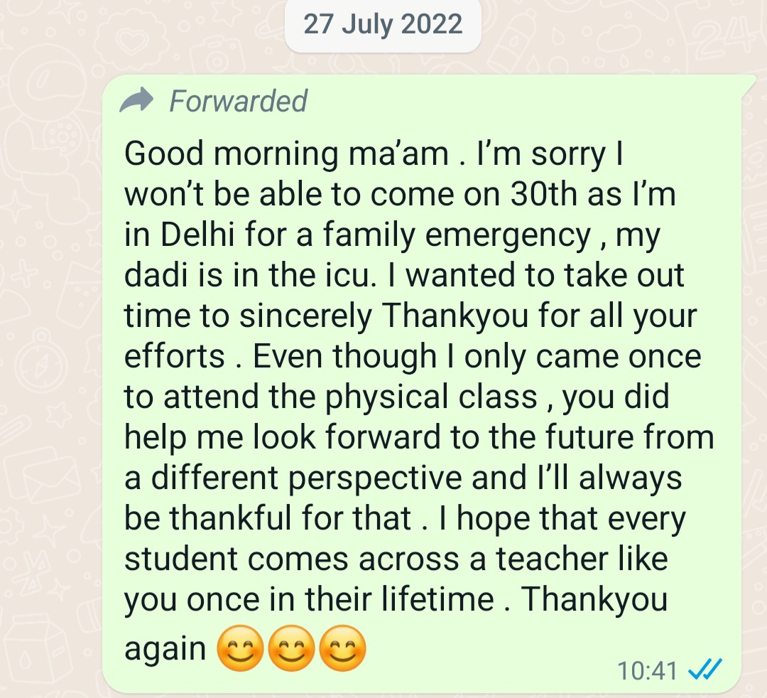Student feedback message
