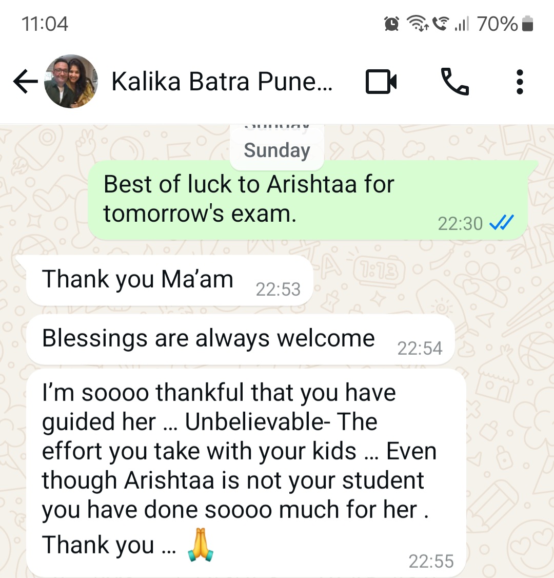 Student feedback message