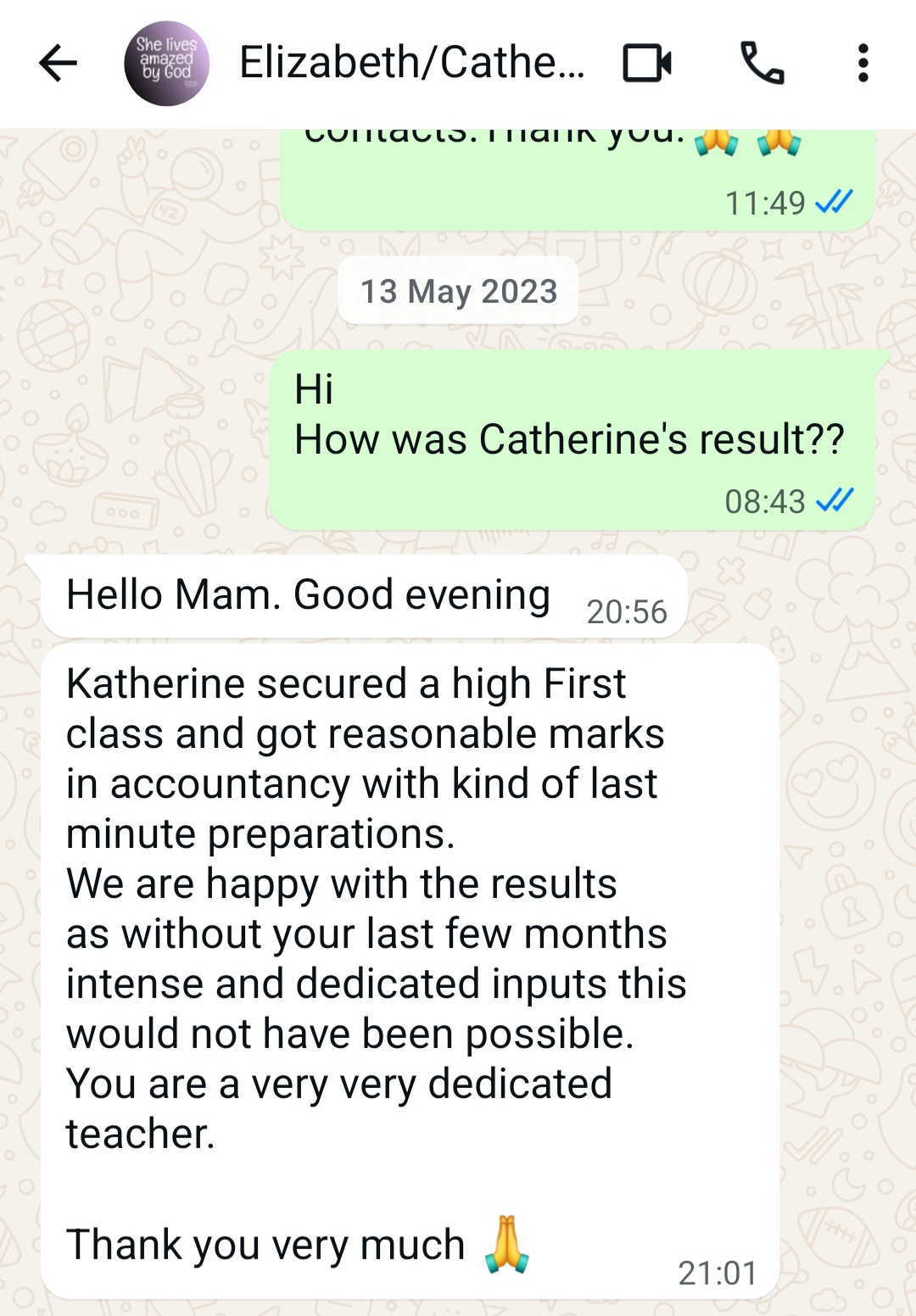 Student feedback message